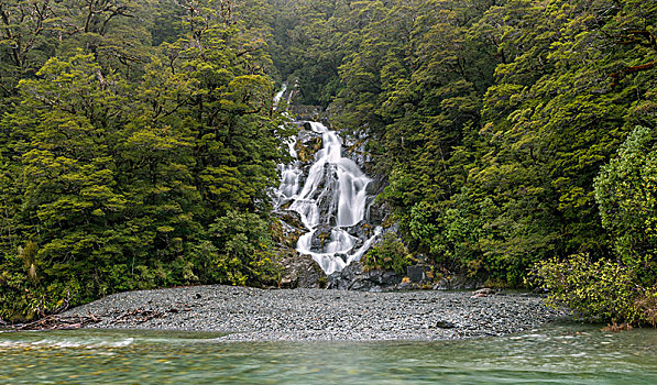 瀑布,西海岸,南部地区,新西兰,大洋洲