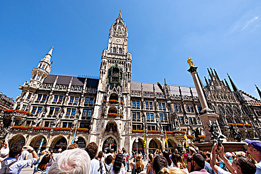 旅游,看,新市政厅,玛利亚广场,老城,慕尼黑,上巴伐利亚,巴伐利亚,德国