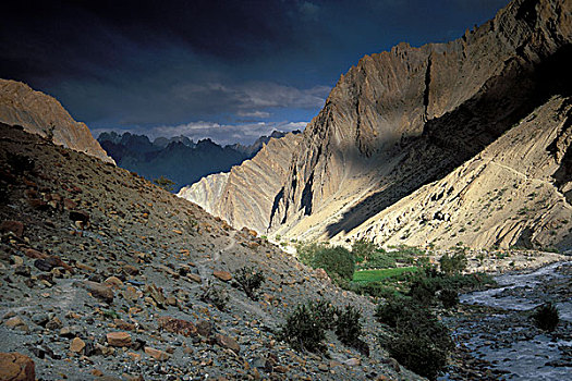 山谷,靠近,赞斯卡,查谟-克什米尔邦,北印度,印度,喜马拉雅山,亚洲