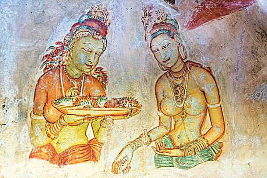 锡吉里耶,墙壁,壁画,狮子岩,斯里兰卡,亚洲