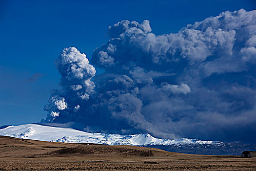 火山灰,云,高处,冰河,冰岛
