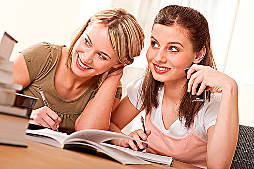 两个女孩,家庭作业