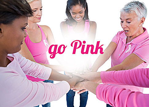 女人,穿,粉色,带,乳腺癌,放,握