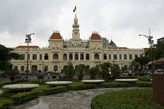 越南,西贡,胡志明市,市政厅,法国,殖民风格