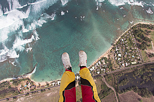 腿,脚,跳伞运动员,高处,海岸线