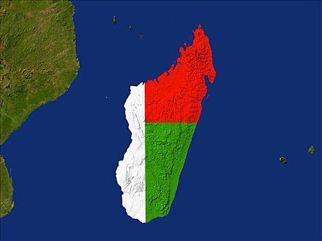 卫星图,马达加斯加,旗帜,遮盖