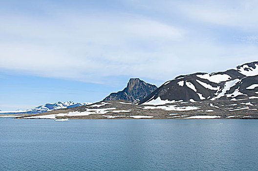 挪威,斯瓦尔巴群岛,斯匹次卑尔根岛,崎岖,海边风景,遮盖,冰川冰