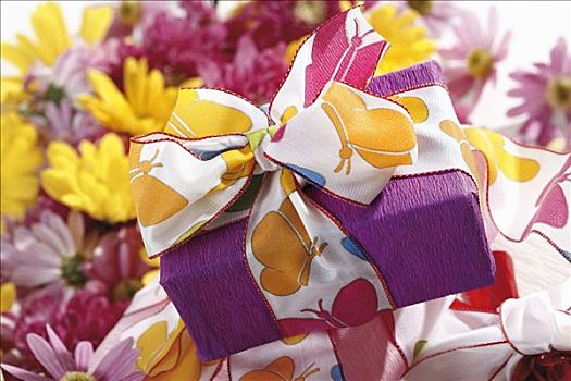 包装,礼物,夏天,丝带,菊花