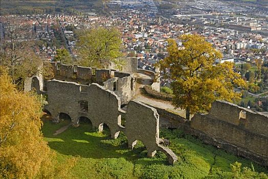 城堡,遗址,上方,城市,巴登符腾堡,德国,欧洲