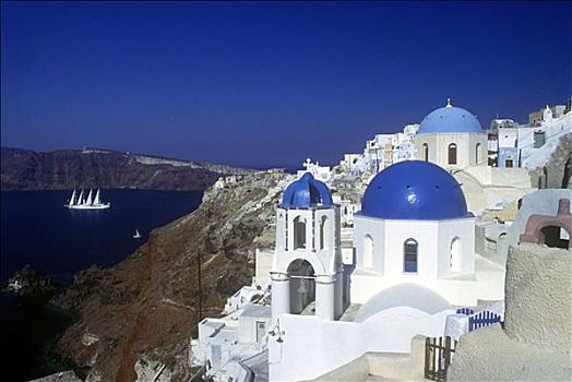 教堂,圆顶,锡拉岛,希腊