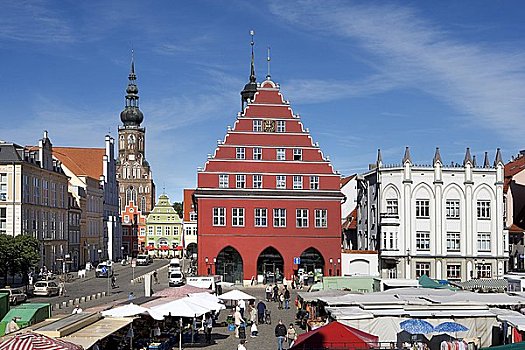 市场,市政厅,大教堂,背景,德国,俯视图