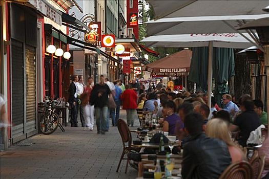 街道咖啡店,街道,晚上,慕尼黑,巴伐利亚,德国,欧洲