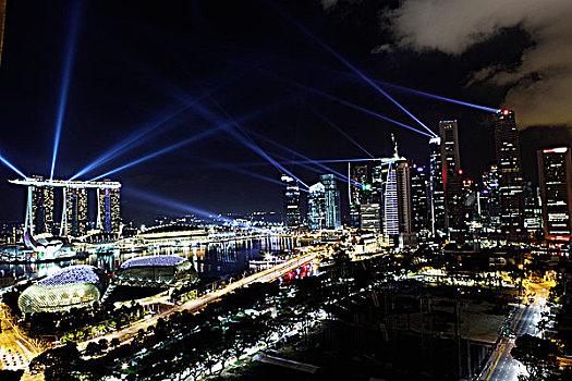 建筑,围绕,码头,湾,夜晚,灯,沙,赌场,新加坡
