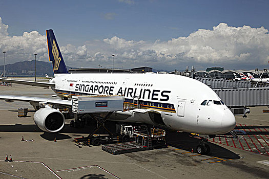 中国,香港国际机场,新加坡,航线,空中客车,a380,飞机,停靠,航站楼