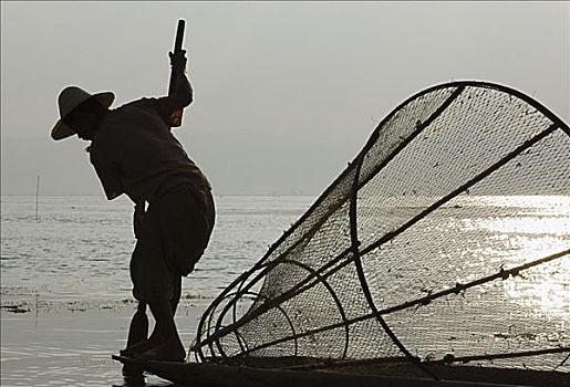 捕鱼者,茵莱湖,缅甸