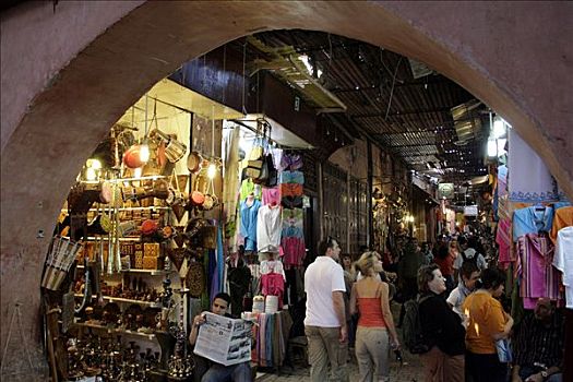 游客,露天市场,旧城,玛拉喀什,摩洛哥