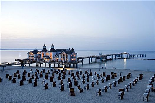 沙滩椅,码头,背影,塞林,吕根岛,波罗的海,梅克伦堡前波莫瑞州,德国,欧洲