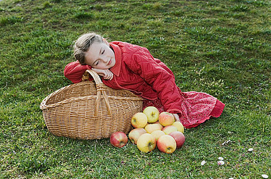 女孩,篮子,苹果