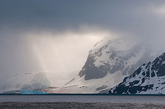 南极,海峡,冰山,风暴,天空