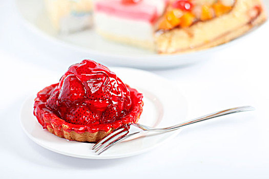 草莓糕点,叉子,盘子,蛋糕,背景