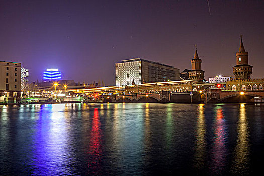 桥,夜晚,柏林,德国,欧洲
