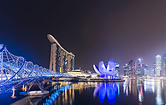 灯,展示,千禧桥,码头,湾,沙,酒店,博物馆,科学,艺术,夜晚,新加坡,亚洲