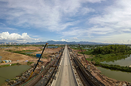 赣深高铁仲恺站及潼湖特大桥施工工地全景航拍