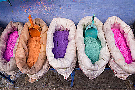 非洲,摩洛哥,容器,彩色,颜料,粉末,染料,历史,乡村,街道