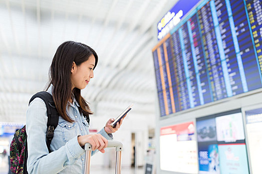 女人,檢查,飛行,手機,機場