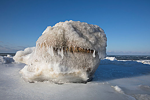石头,波罗的海,冰柱,冬天