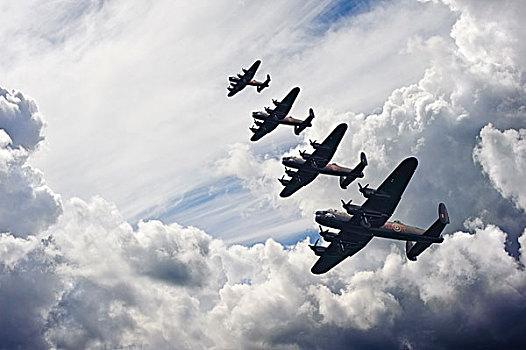 飞行,排列,不列颠之战,第二次世界大战,兰卡斯特,轰炸机,银行,右边