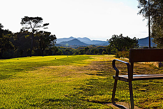 长椅,高尔夫球场,儿子,马略卡岛,巴利阿里群岛,西班牙
