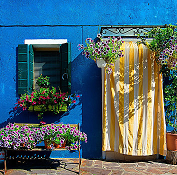 蓝色,房子,布拉诺岛,威尼斯,意大利