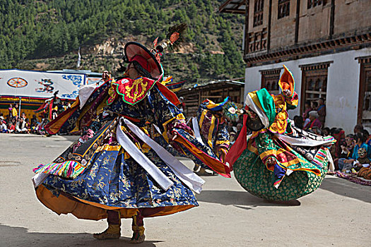 亚洲,不丹,黑色,帽子,跳舞,舞者