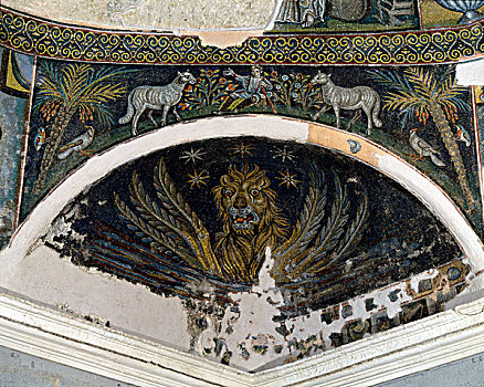 意大利,那不勒斯,狮子,早,基督教,镶嵌图案,5世纪