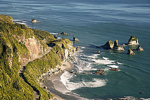 英里,悬崖,石头,北方,西海岸,南岛,新西兰,俯视