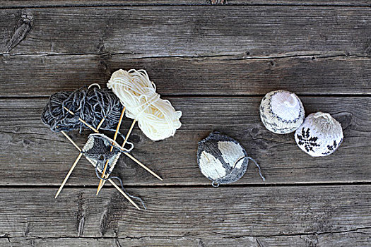 织针,困住,毛线球,编织,小玩意,挪威,图案,风化,木质,表面