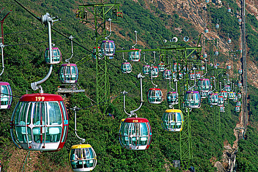 俯视,缆车,树林,海洋,公园,香港,中国