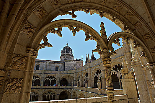 回廊,寺院,世界遗产,迟,哥特风格,曼奴埃尔式建筑风格,里斯本,葡萄牙,欧洲