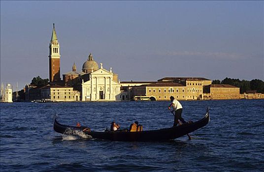 教堂,圣乔治奥,马焦雷湖,平底船船夫,威尼斯,意大利,欧洲