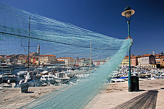 渔网,港口,正面,远景,克罗地亚