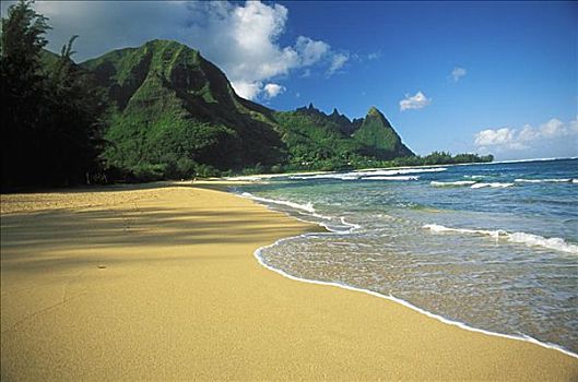夏威夷,考艾岛,海耶纳,隧道,海滩,影子,沙滩,巴厘海,背景,海岸线
