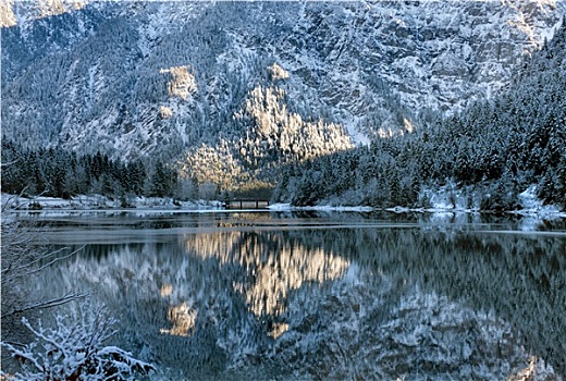 冬天,反射,场景,奥地利
