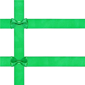 两个,小,绿色,蝴蝶结,打结,三个,绸缎,带