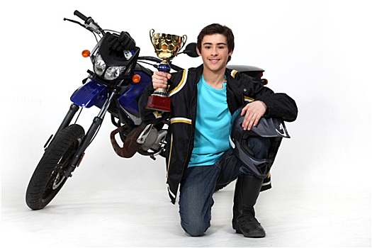 青少年,金色,奖杯,正面,摩托车