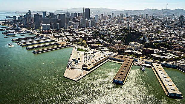 风景,市区,旧金山,上方,码头,水,旧金山湾,区域,美国,加利福尼亚
