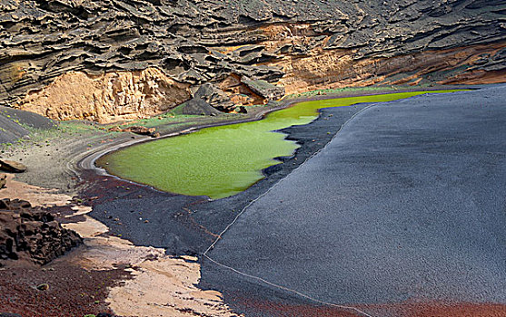 绿色,泻湖,火山,火山岩,火山口,埃尔格尔奉,兰索罗特岛,加纳利群岛,西班牙,欧洲