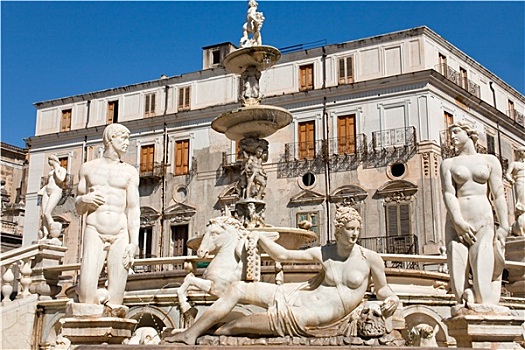 雕塑,喷泉,比勒陀利亚,巴勒莫,西西里