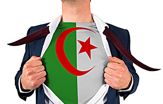 商务人士,打开,衬衫,揭示,阿尔及利亚,旗帜