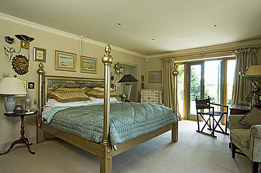 卧室,黄铜,框架,床,绘画,墙壁